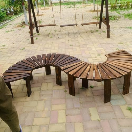 BBHW Baumbank Halbrunde Bank im Freien, Gebogene Bänke aus Massivem Holz, Halbkreisförmige Sitzgelegenheiten um Den Baum Herum, Garten/Terrasse/Park/Rasen Naturmöbel Sitzplatz