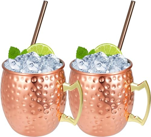 Exclusive Global Moscow Mule Copper Mugs, Set of 2 100% Handcrafted Pure Solid Copper Mugs