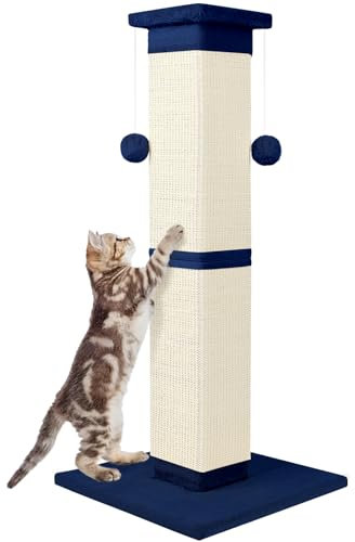 Cat Scratching Post 33 Inch Nature Sisal Scratch Post for Indoor Cats, Large Cat Scratcher Protect Your Furniture, for All Breeds Blue
