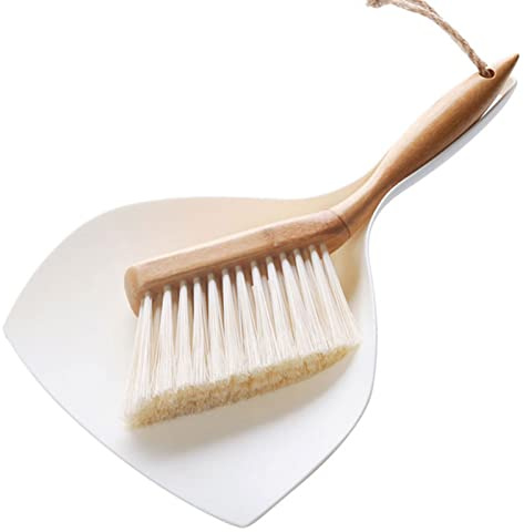 NEDLON Mini Handbesen Und Schaufel Set, Kehrblech Und Handfeger Aus Holz, Tragbarer Staubbesen mit Weichen Borsten, Für Reinigen Der Arbeitsplatte Von Bett, Schreibtisch Und Tisch