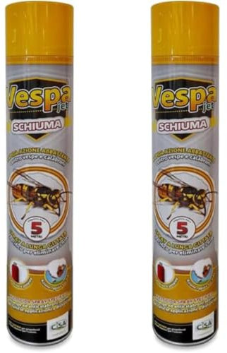 Insetticida Schiumogeno per Vespe e Calabroni - Spray Vespajet Schiuma con Gittata fino a 5 Metri - 750 ml - Azione Rapida e Residuale per Uso Esterno (2, 750ml)