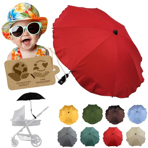Sonnenschutz universal Sonnenschirm für Kinderwagen Buggy | UV Schutz 50+, Universalhalterung, biegsamer Schirm, für Rund- und Ovalrohre, verstellbar