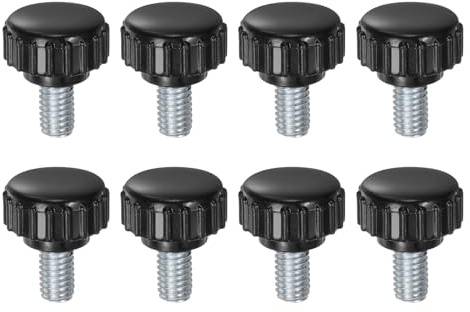QUARKZMAN 8 Piezas de Pomos de Sujeción Moleteados M6 x 10 mm Métrico de Acero al Carbono con Rosca Macho Tornillo de Pulgar Tipo Tornillo de Mano Roscadode 18 mm Negros