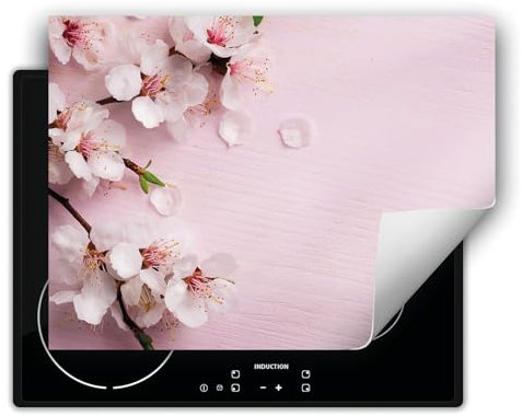 TMK ArtDeko Herdabdeckplatte Einteilig Ceranfeld Abdeckplatte für Induktionsschutz Ceranfeldabdeckung Vinyl Herdabdeckplatten 70x52 cm - Rosa Blumen