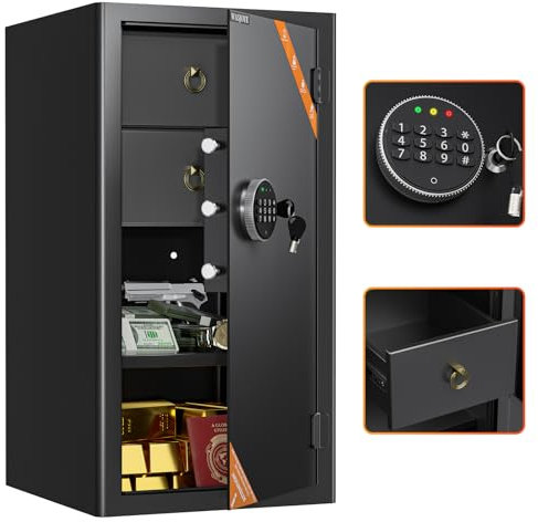 WASJOYE 103L Tresor Feuerfest mit Schublade, Schrank Tresor, Möbeltresor, Wandtresor für Bargeld, Schmuck, Dokumente, Wertsache. 37 * 40 * 70 cm (T x B x H)