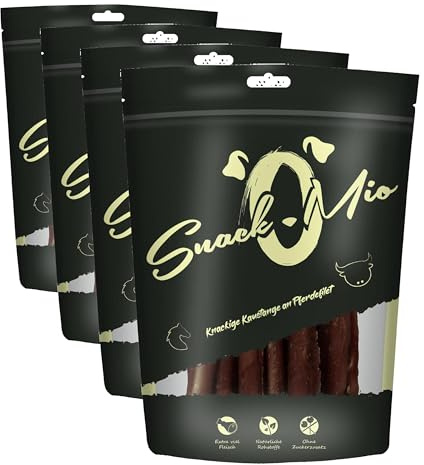 SnackOMio – Premium Hundesnack – knackige Kaustange an Pferdefilet, getreidefrei, 4er Pack (1 x 70g)