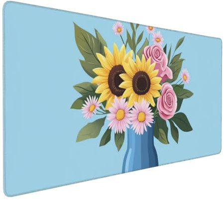 Gaming Mauspad XXL Sonnenblume Mousepad 1000x500x4mm Rose Verlängertes Mauspad Schreibtischauflage,Genähte Kanten Mauspad,Verbessert Präzision Geschwindigkeit Wasserdicht Geeignet für Büro und Spiele