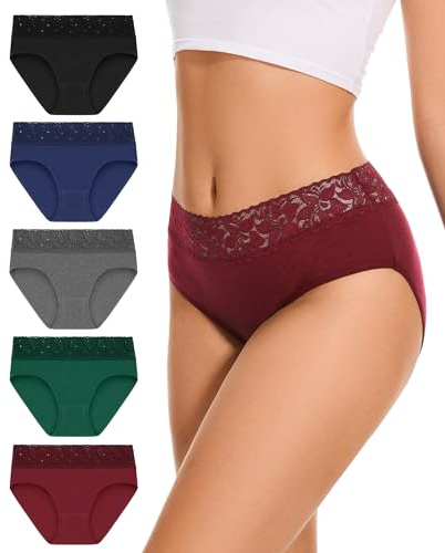Unterhosen Damen 5er Pack, Hipster Baumwolle Unterwäsche Frauen Mittlere Taille Spitze Weich Atmugsaktiv Slip Stretch Pantis(S-XL) (DE/NL/SE/PL, Alphanumerisch, M, Regular, Regular, Multicolor01)