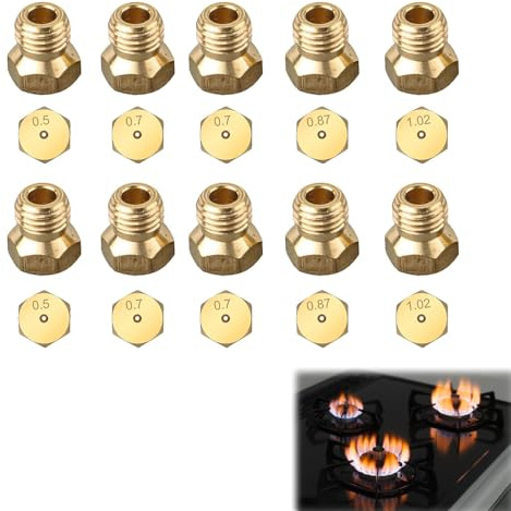 Butangas Düsen Für Lpg-Kochfelder,10 Stück Lpg Gasstrahl-Set, Brenner Gas Herd Düsen, Gasdüsen Für Gasgrill, Gas Nozzles, 2×0.5mm, 4×0.7mm, 2×0.87mm, 2×1.02mm, Gaskochfeld Ersatzdüse Gasdüse