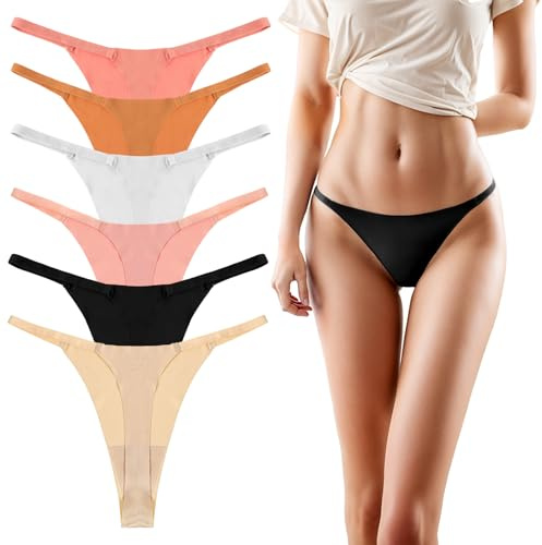 6 Pack Seamless G-string Thongs for Women No Show Thong Underwear Stretch Breathable Low Rise Panties Sexy Underwear (M)