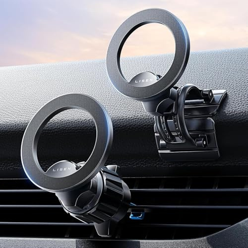 LISEN Support Téléphone Voiture MAGNETIQUE 360° - Double Fixation ÉVOLUTIVE pour iPhone/Android - Anti-Choc, Ventouse Pro, Compatibilité Universelle