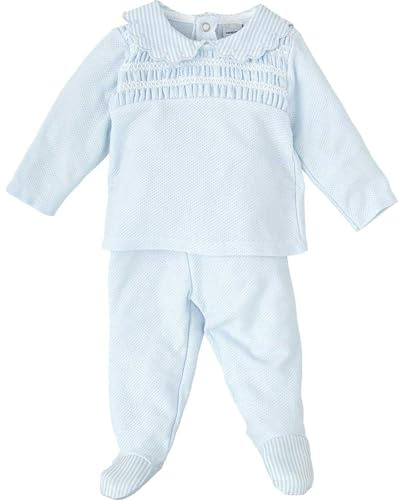 BABIDU Conjunto Niño de Primavera-Verano con Camiseta de Cuello Polaina, Celeste, 0 Meses Unisex bebé