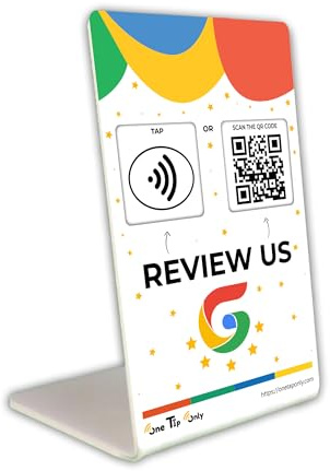 One Tap Only - Tap Review Stands for Instant Google Reviews - Reusable NFC & QR - Boost Business Reviews - Powered (1 Stands)