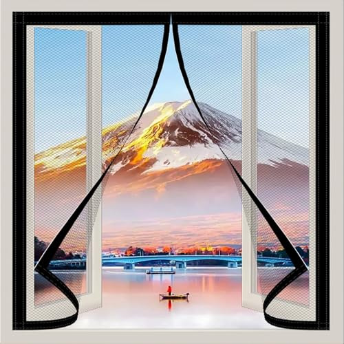 Fliegengitter Fenster Magnetisch 120 x 150 cm mit Selbstklebendes Klettband Verschiedene Größen Insektenschutz Fenster Magnetisch Einfache Installation Ohne Bohren für Fenster Und Türen, Schwarz
