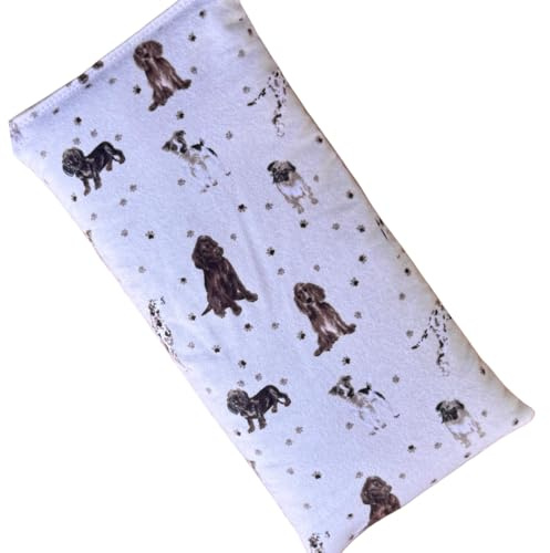 Microwave Heating Pad Filled with Flax Seed and Choice of Dried Herbs, Herbal Cold Pack, Good Size for Back Pain and Cramps, Hot and Cold Therapy, 6 x 12 (Dogs, Lavender & Chamomile)
