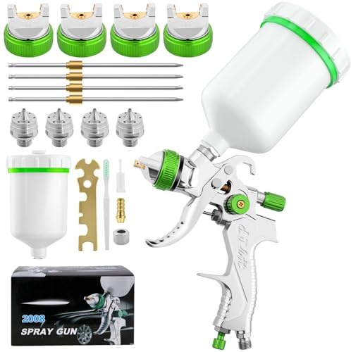 HVLP Pistola de Pintura Profesional, Kit Profesional de Pistola pulverizadora de alimentación por Gravedad de Aire con boquillas de 1,4 mm, 1,7 mm, 2,0 mm y 2,5 mm, para Pintura (Verde)