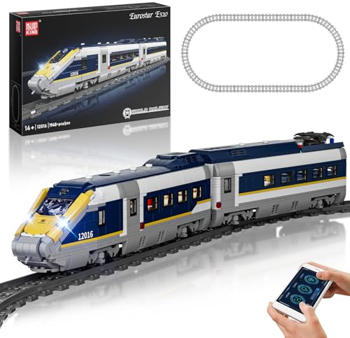 Mould King 12016 Technik Ferngesteuertes Zug Modellbausatz E320 Klemmbausteine Zug Eisenbahn Bausteine Personenzug mit LED Licht Kompatibel mit Andere Marken(1948 Teile)