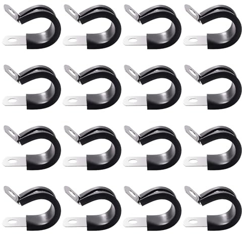 YYIGVMO 16 Pièces 15mm Caoutchouc Doublé P Clips, Colliers de Serrage en 304 Acier Inoxydable de Caoutchouc, P Clips Tuyau Pinces, pour Tuyau, Câble