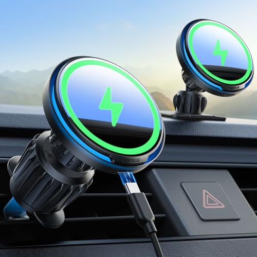 Lamicall 15W für MagSafe Autohalterung mit Ladefunktion Handyhalterung Auto | [3-IN-1 Upgraded intelligenter Chip] Kfz Lüftung Armaturenbrett für MagSafe Ladegerät Magnet für iPhone 17/16/15/14/13/12