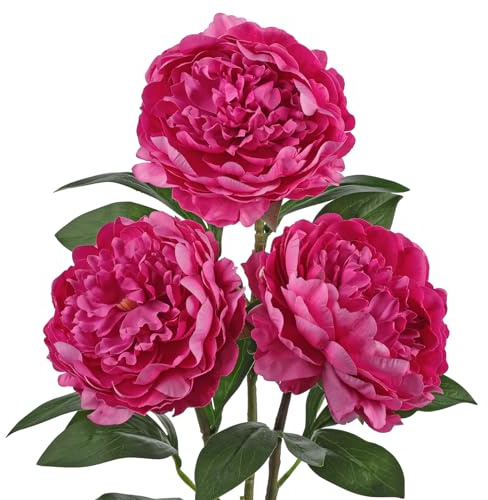 Hollyone 65cm Künstliche Pfingstrose Blumen, 3 Stück Rosa Pfingstrosen Kunstblumen Wie Echt, Faux Dekoblume Bouquet für Vase Haus Büro Hochzeit Party Blumenarrangement
