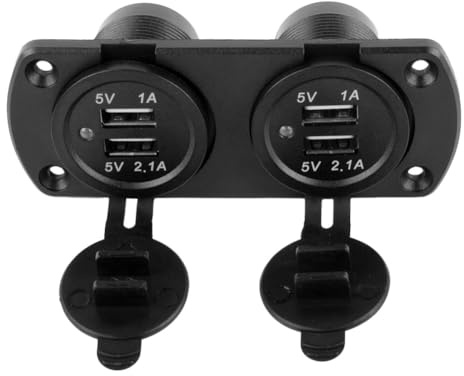 Double chargeur USB pour prise encastrée avec 4 ports de sortie 4,2 A et voltmètre LED pour voiture, caravane, camping-car, bateau 12 V 24 V, noir