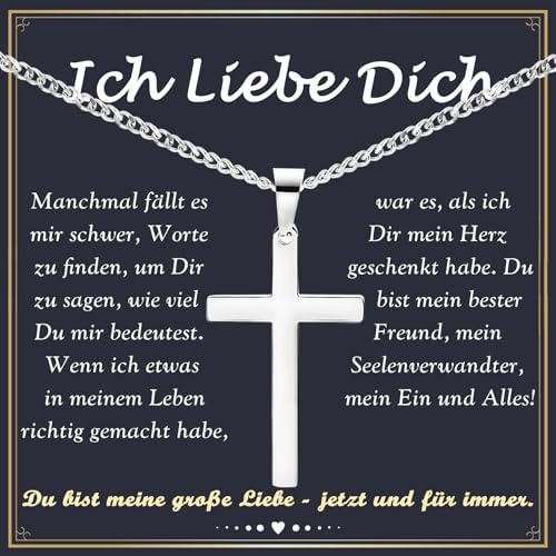 PDTU Geschenke für Männer, Kreuz Kette für meinen Sohn Bruder Enkel Papa Stiefvater Bonus Papa Mann Ehemann, Halskette Herren Geschenk zum Vatertag Geburtstag Weihnachten Valentinstag Abschluss