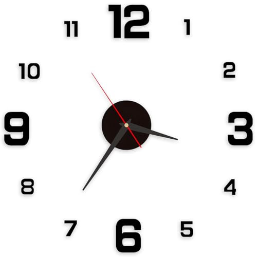 Vernisassize Reloj de Pared Grande Salon Adhesivo de 15.75 in Estilo 3D DIY Moderno Wall Clock Reloj de Cocina Pared para Decoración de Cocina y Dormitorio,Salón,Reloj de Pared Pegatina, Negro