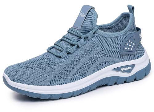 Gym skor dam sportskor gym slip-skor andas joggingskor halkfria promenadskor mesh ortopediska skor mjuk sula sneakers för breda fötter slip on sneakers, Blau1, 38 EU