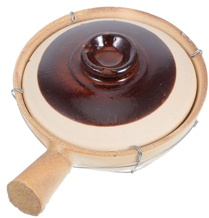 PAMINGONO Pentola di Terracotta in Ceramica 0,5l Manico Singolo e Coperchio, Resistente al Calore, per Riso, Stufati e Zuppe, per Cucina Casalinga e Viaggi