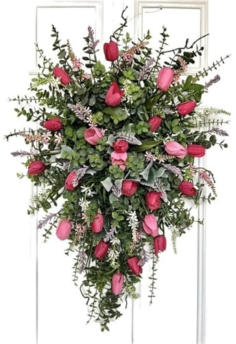 FrüHlingskranz HaustüR Tulpe Hyazinthe Flieder Kranz Frühling Sommer Zuhause Tisch Tür Herzstück for Hochzeiten Ostern Muttertag Romantisches Geschenk for Frauen SchmüCken