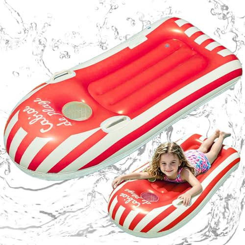 Schwimmbrett Bodyboard Aufblasbar, Shyllin Surfbrett Bodyboard mit Griffen, Schwimmhilfe Aufblasbar Kinder, Aufblasbares Bodyboards für Strand, Wasserrutschbahn, Pool - 112 x 45cm (Rot)