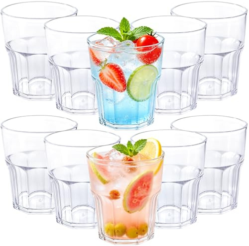 Surflyee 10 Piezas de Vasos de Acrílico Transparente, 260 ml Vasos de Plástico de Transparente Reutilizables Apilables Irrompible, Sin BPA, para Hogar, Picnic, Camping y Fiestas