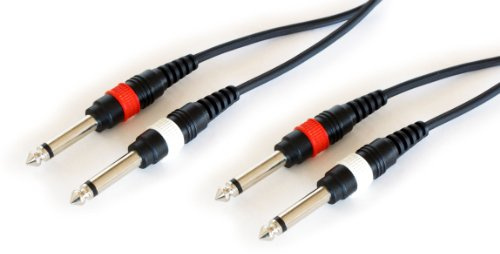 PRO 3m Dual 6.35mm Mono Jack Plug Cable - 2x ¼” Male Guitar/Microphone Patch Lead - Loops