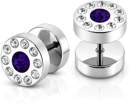 Soul-Cats® 2 stycken Fakeplugs stiftörhängen Fake Plug Zirconia strass lila rosa svart vit lila