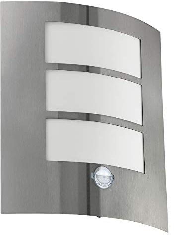 EGLO Außen-Wandlampe City, 1 flammige Außenleuchte inkl. Bewegungsmelder, Sensor-Wandleuchte aus Edelstahl, Kunststoff, Silber, weiß, E27 Fassung, IP44