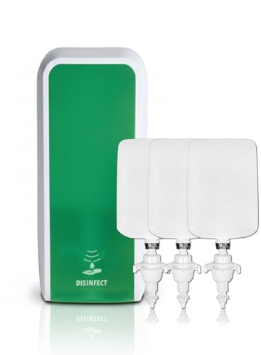 Blanc HYGIENIC COSMOS Sensor-Desinfektionsspender Grün-Weiß + 3 L | Sensor-Desinfektionsspender Grün-Weiß, 3 × 1 L Desinfektion, 3 Dosierstufen, bis zu 3.000 Anwendungen