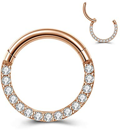 JSDDE Chirurgenstahl Segmentring Clicker mit Kristall 16ga Creolen Septum Tragus Helix Ohrpiercing Nasenpiercing Lippenpiercing Hoop Ring Ohrstecker 8mm Rosegold