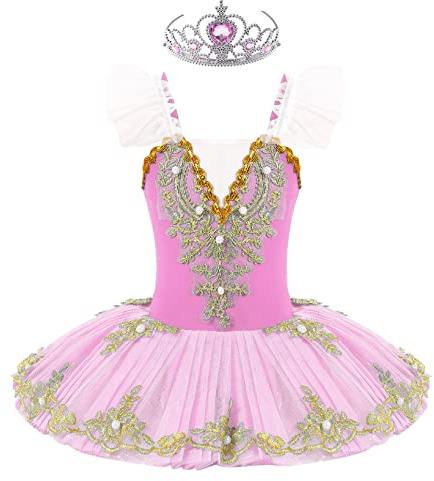 LiiYii Flicka Ballettklänning Paljetter Tutu Klassisk Dans Kostym Prinsessan Soiree Gymnastik Klänning Skridskoåkning Leotard Karneval