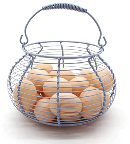 CVHOMEDECO. Elegante cestino per uova in filo metallico con manico a nuoto Cestino da raccolta vintage Primitives. Azzurro