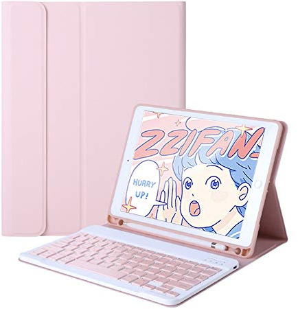 QYiiD iPad Pro 11 fodral med tangentbord 2022, ipad Air 5/ipad Air 4, trådlöst Bluetooth-tangentbord QWERTY med pennhållare för iPad Pro 11 (4./3./2./1 gen), Rosa