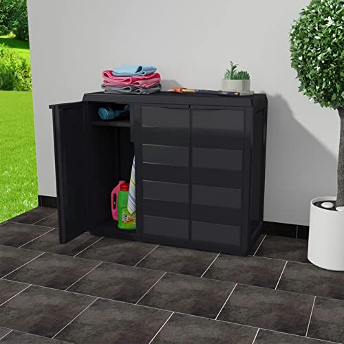 Keketa Trädgårdsskåp med 2 hyllor utrustningsskjul apparathus skåp hushållsskåp trädgårdsskåp terrassskåp svart 97 x 38 x 87 cm