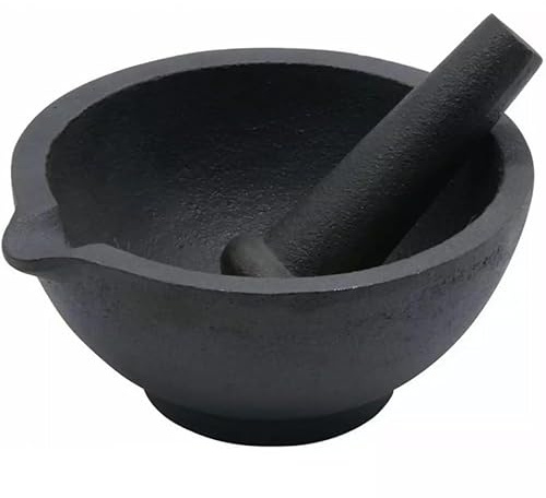 Luckyberg Gusseisenmörser mit Stößel| Schwarz, für Gewürze und Kräutern, Mörser und Stößel sind aus massivem Material, (⌀13cm x 6,5cm)