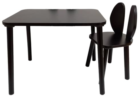 smartiebunny Kindertisch Holz-Aktivitätstisch Stuhlset, Känguru | Ideal für Bildungsspiele, Kunst und vielseitige Verwendung mit natürlichen Materialien (Schwarz, 1 Stuhl 1 Chair)