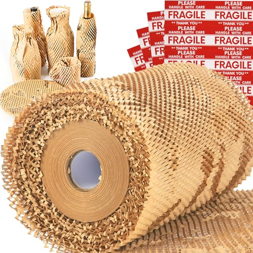 NAPALOOK Vaxkaka packningspapper omslag 35 x 2 000 tum, ersättningsalternativ för bubbeldämpande omslag för flyttning av fraktförpackning, återvinningsbara flytttillbehör med 48 ömtåliga klistermärken