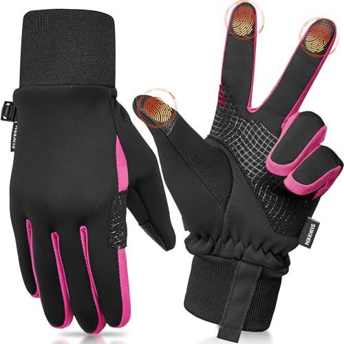 Sukeen Anti-Rutsch Handschuhe Kinder - Softshell Fahrradhandschuhe, Warme Winterhandschuhe, Wasserdicht Winddicht Laufhandschuhe für Mädchen Jungen 4-23 Jahre