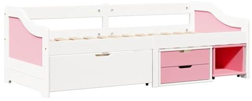 vidaXL Dagbädd med 3 lådor utan madrass IRUN vit&rosa 90x200 cm, gästsäng, säng, soffa, gästsängar, sängar, soffor, dagbädd, dagbäddar, sängram