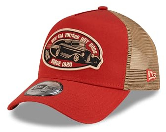 New Era Gorra de Camionero Coche Ajustable Sombrero Coche de época Hot Rod Malla Visera Curvada Rojo Beige