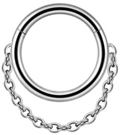 Gualiy Piercing de titanio para nariz, calibre 16, aro para tabique nasal con cadena, cartílago, hélice, tragus, labio, piercing