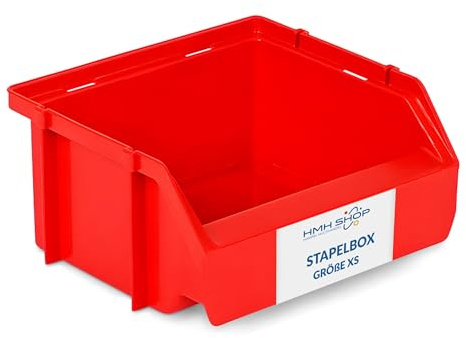 HMH Stapelboxen ROT - RAL3020 in 5 verschiedenen Größen für dein Kleinteilelager, Sortierkisten, Lagerboxen, Sichtlagerkasten, Sortierbox (Größe XS, 50 Stück)
