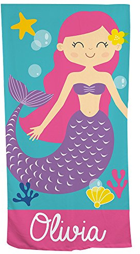 GiftsForYouNow Personalized Kids 30 x 60 Inch Mermaid Beach Towel - Microfiber Polyester Terry Fabric